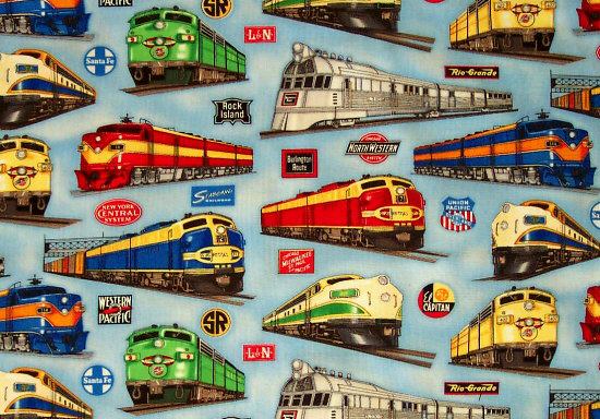 RAILROAD MARVELS FQs Yardage / Trains Locomotive Fabric  