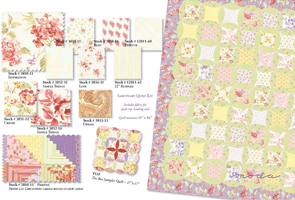 SANCTUARY Moda QUILT KIT 3 Sisters + BONUS Pillow Sham  