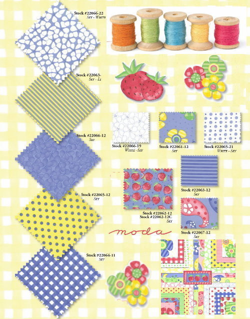 STRAWBERRY LEMONADE Moda 5 CHARMS Fabric Quilt Squares  