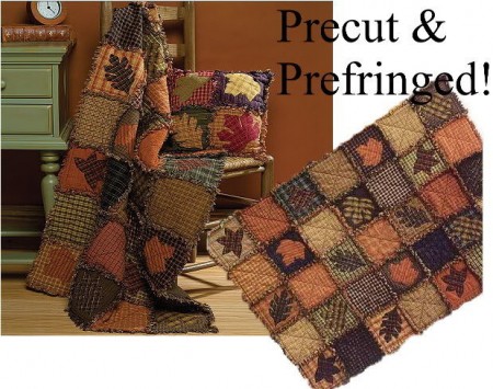 Autumn Leaves Prefringed Rag Quilt Kit-0