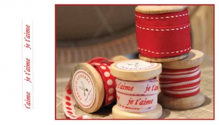 French General Trim 1/2" Red Woven "je t'aime" on White-0