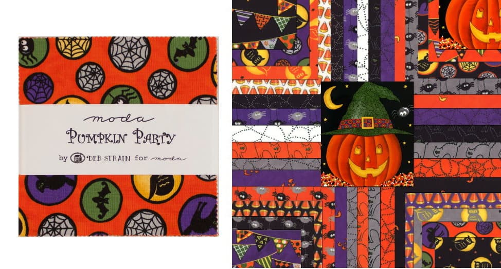 Moda Halloween Fall Fabric Pumpkin Party Deb Strain Orange 42-5" Squares 