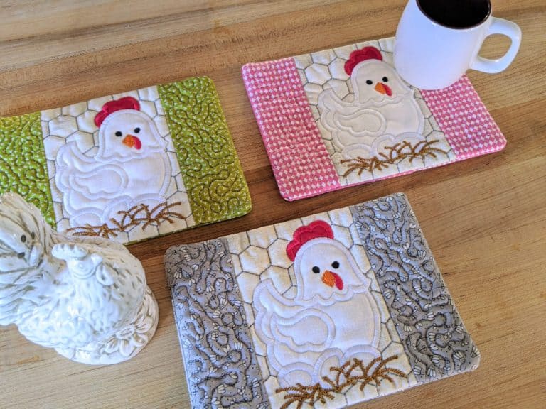 Chickens Mug Rug Fabric Quilt Kit / 3 Colorways Designs by Juju