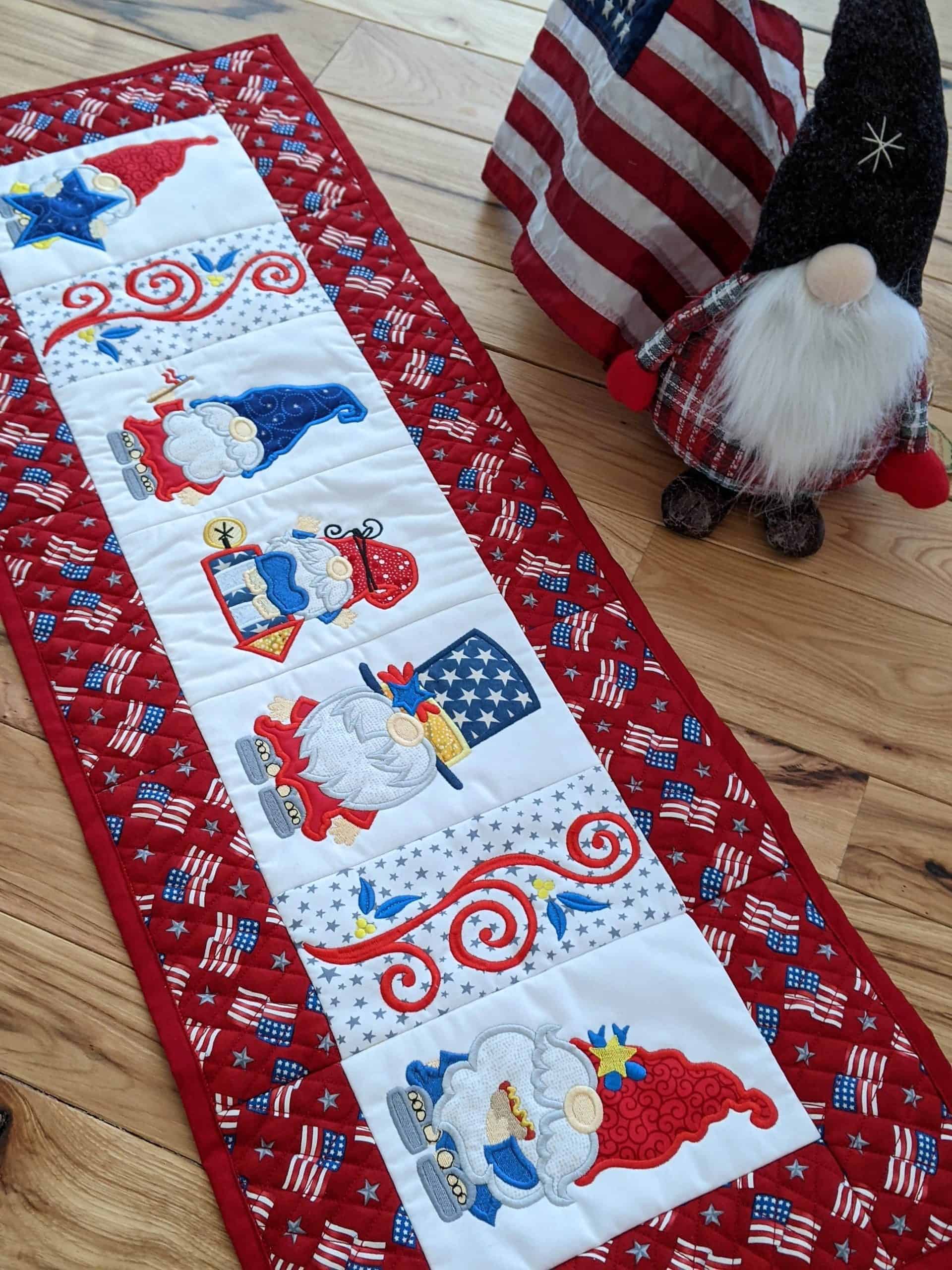 All American Gnomes Table Runner Fabric Quilt Kit Designs By Juju Machine Embroidery Jelly